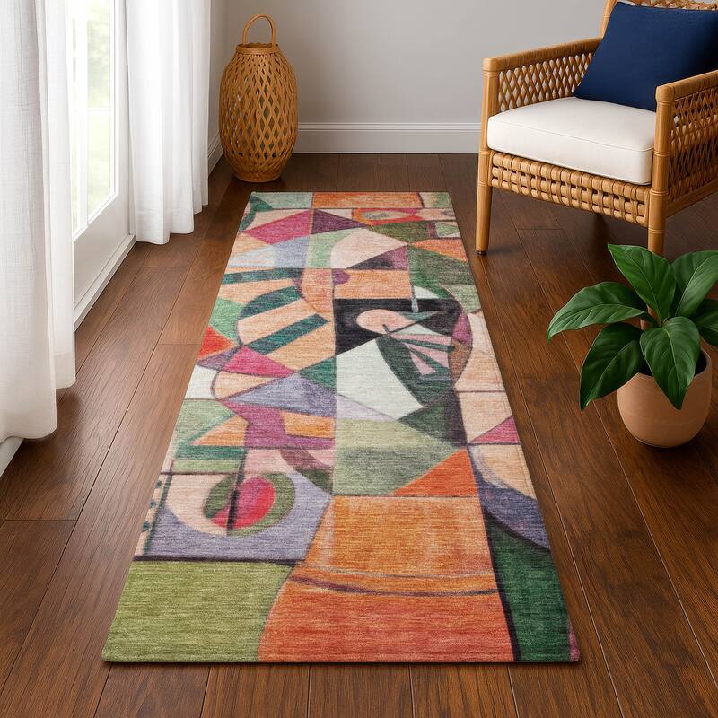 Premium Washable Super Soft Mosaic Contemporary Mayfield Rug - Orange - 2'3" x 7'6"