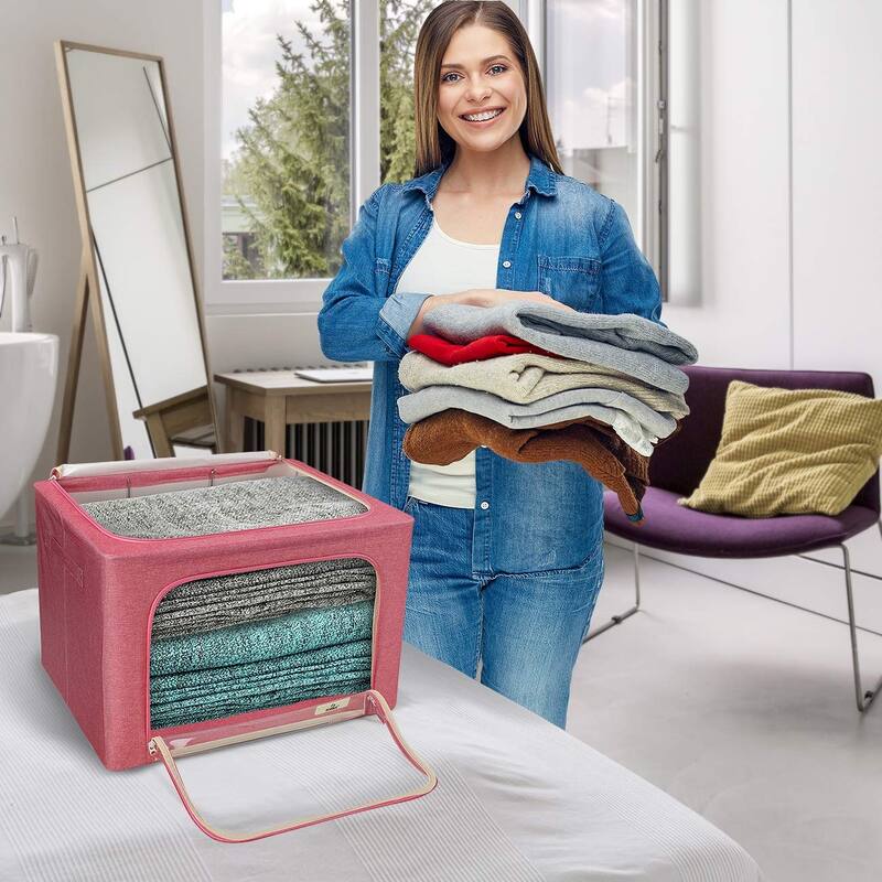 Storage Bins, Foldable Stackable Container Organizer Set with Large Window & Carry Handles