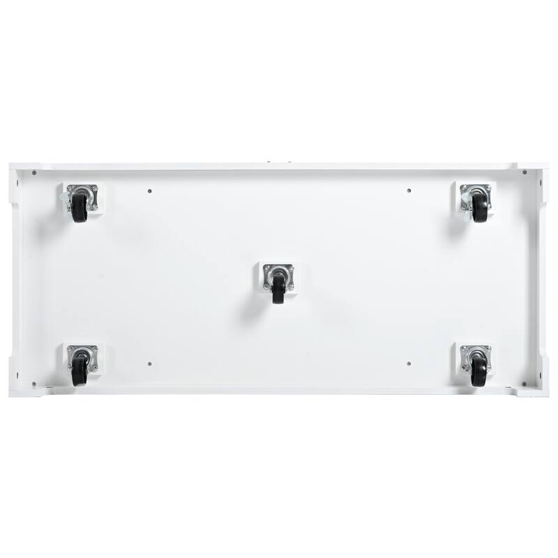 Fluted Kitchen Island with Trash Can Storage Cabinet,Power Outlet, Rolling Islands on 5 Wheels with 3 Drawer,3 Open Side Racks