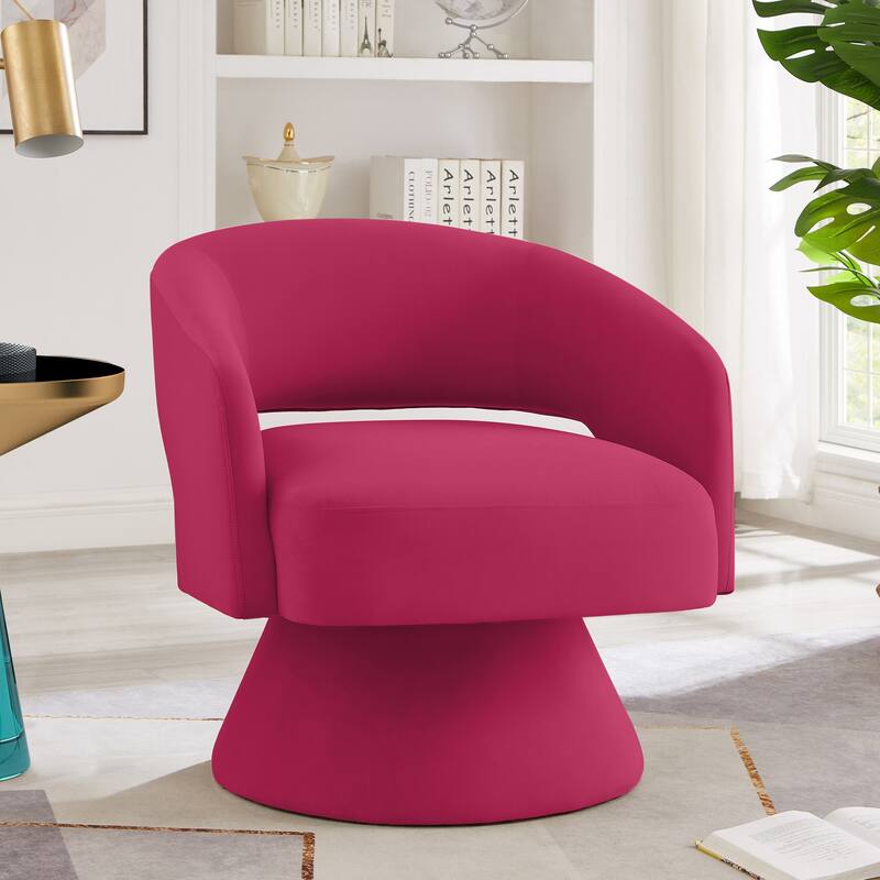 Swivel Barrel Chair,Upholstered Velvet Accent Chairs with Open Backrest and 360 Degree - Rose Pink