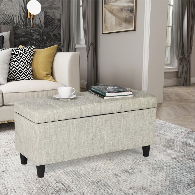 Adeco Storage Ottoman Bed Bench Fabric Tufted Upholstered Foot Stool