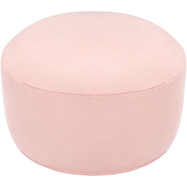 17" Pale Pink Solid Round Wool Pouf Ottoman - N/A
