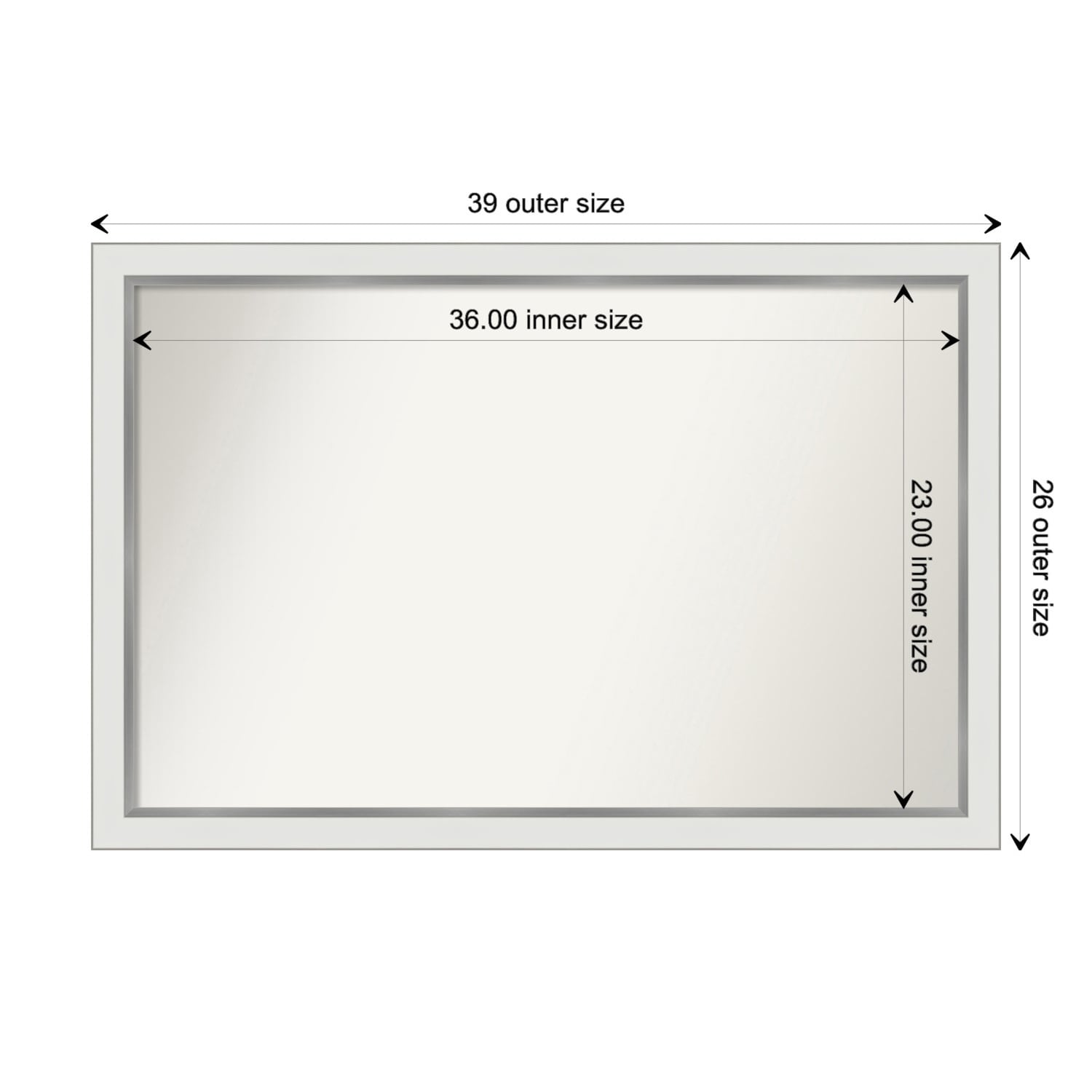 Eva White Silver Narrow Framed Non-Beveled Custom Wall Mirror, Bathroom Vanity Mirror