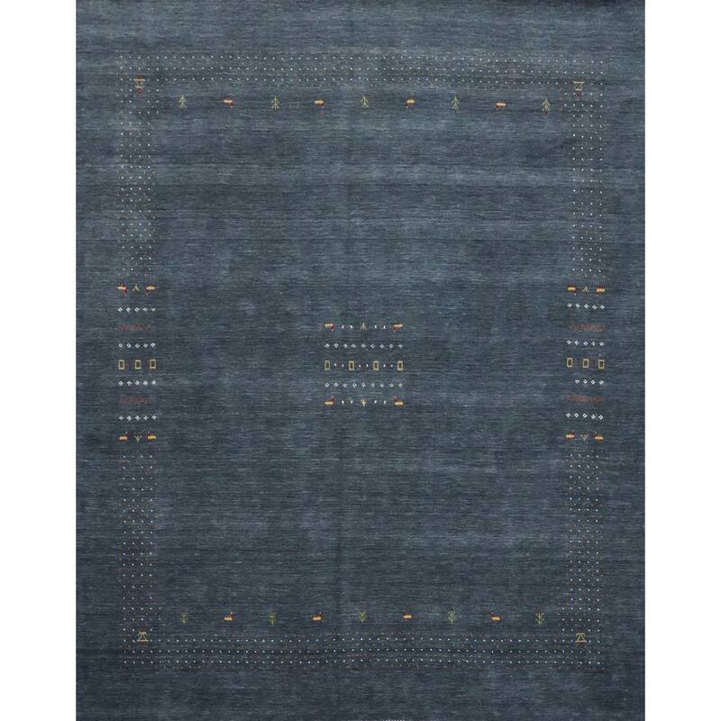 Hand Knotted Oriental 100% Wool Carpet Tribal Animal Pictorial Navy Blue & Blues Gabbeh Area Rug - 9' 11'' X 10' 0''