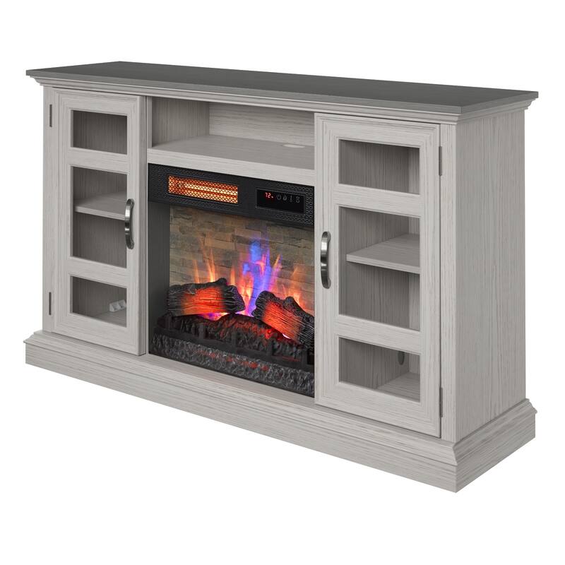 duraflame® Electric Fireplace Entertainment Center with Glass Cabinet Storage, Blanco Oak