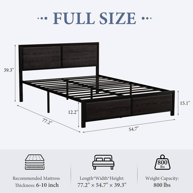 VECELO Platform Bed Frame with Wooden Headboard Heavy Duty Steel Slats Support No Box Spring Needed