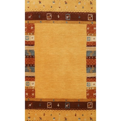 Hand Knotted Oriental 100% Wool Carpet Tribal Tribal Yellow & Gold Gabbeh Area Rug - 4' 4'' X 2' 6''