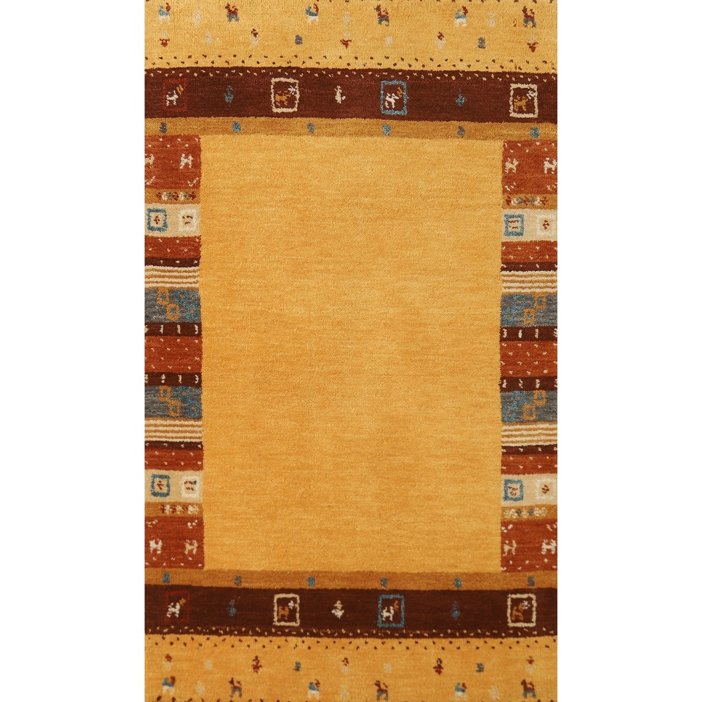 Hand Knotted Oriental 100% Wool Carpet Tribal Tribal Yellow & Gold Gabbeh Area Rug - 4' 4'' X 2' 6''