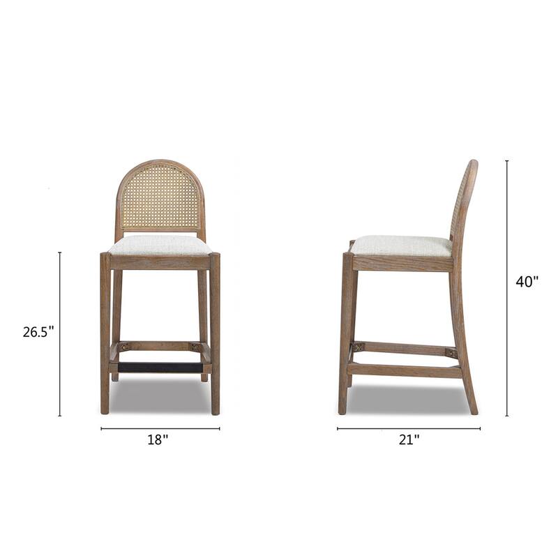 Curved Back Cane Rattan Counter Stool Set