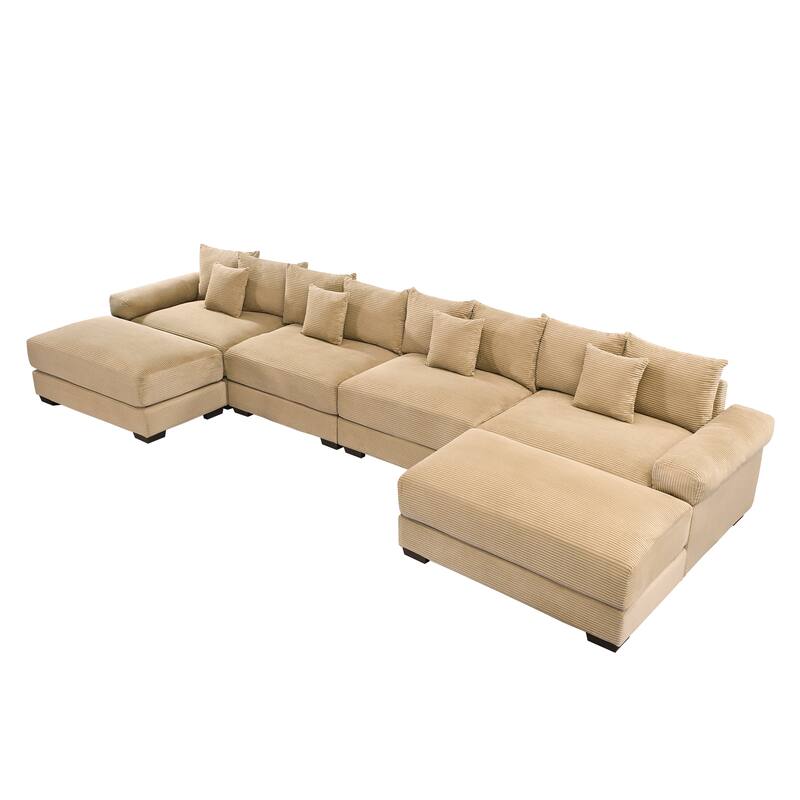 GDFStudio - Corduroy U-Shaped 4-Seater 167.6" Cloud Modular Sectional Couch with 2 Ottomans