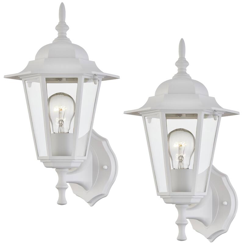 Light Outdoor Lantern Textured Wall Mount Light Set of 2 - White