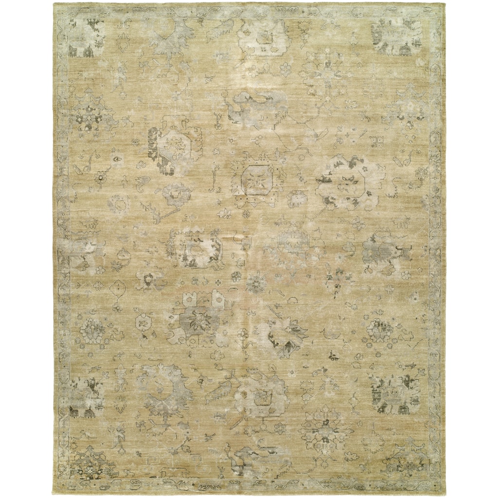Transitional Beige Hand-Knotted Viscose Area Rug