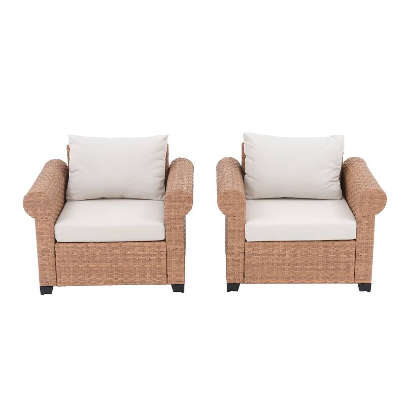 2-Piece PE Rattan Patio Armchair Set with Cushions
