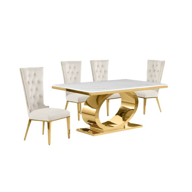 Best Quality Furniture D430/1-SC330-7 Dining Set with 68" White Marble Top