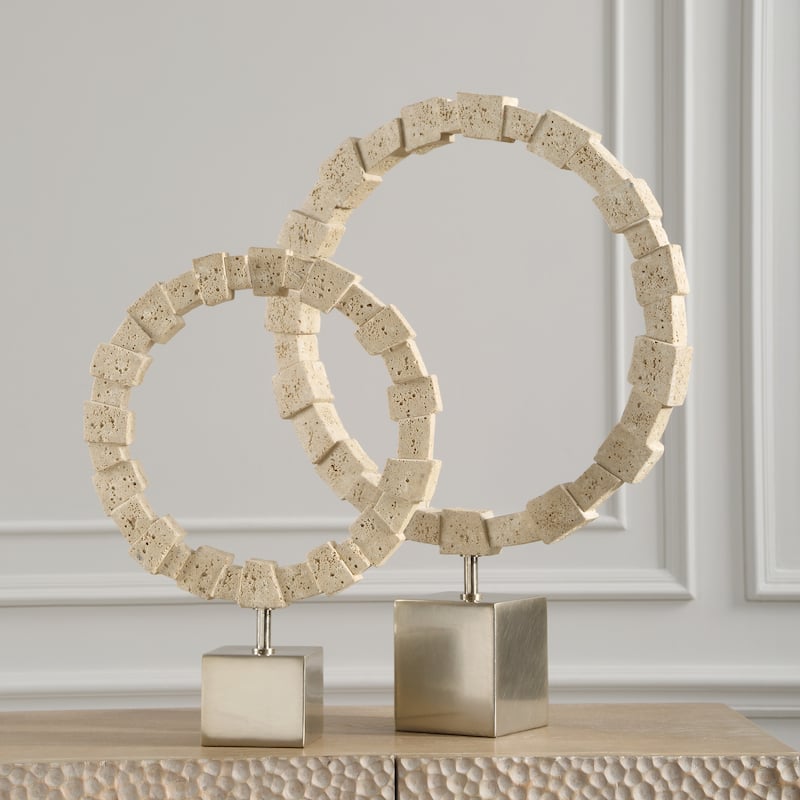 Uttermost 18167 Ivory Fusion Resin Stone Rings Sculpture - Set of 2