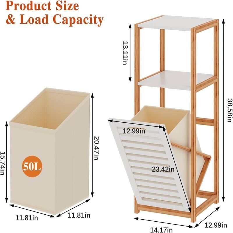 Tilt Out Laundry Hamper Freestanding Clothes Basket Shelf - 41.54"L x 15.16"W x 4.72"H