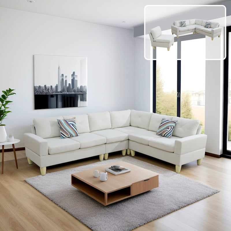 Contemporary 4-Piece L-Shaped Sectional Sofa Set - Beige