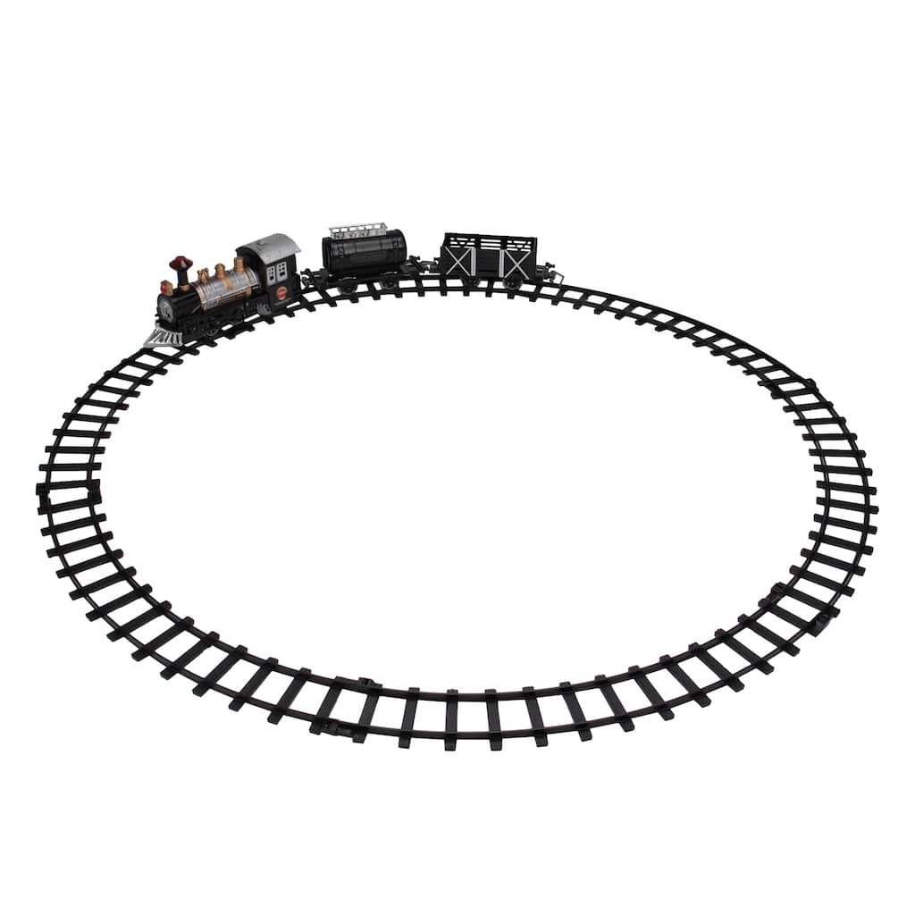 9-Piece Battery Operated Black and Silver Lighted & Animated Classic Train Set with Sound - 8"