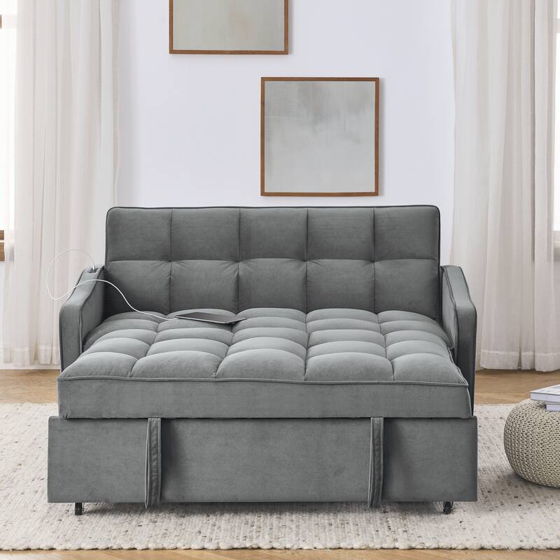 Loveseats Sofa Bed with Pull-out Bed,Adjsutable Back and Two Arm Pocket