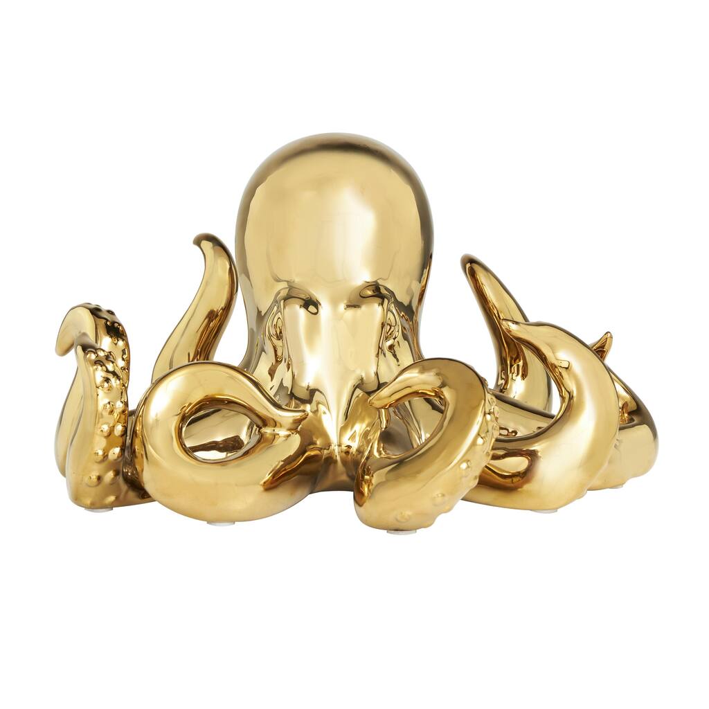 Gold Ceramic Octopus Decorative Sculpture with Textured Tentacles