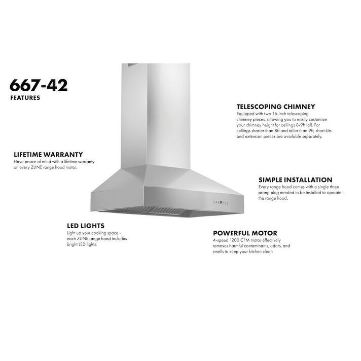 ZLINE Convertible Vent Wall Mount Range Hood in Stainless Steel (667