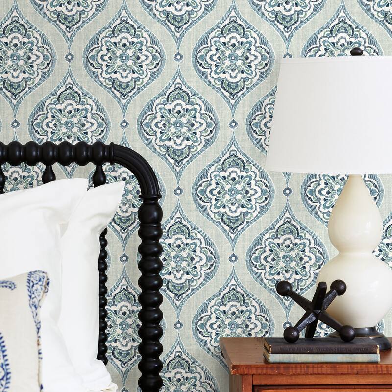 A-Street Prints Adele Aqua Damask Wallpaper