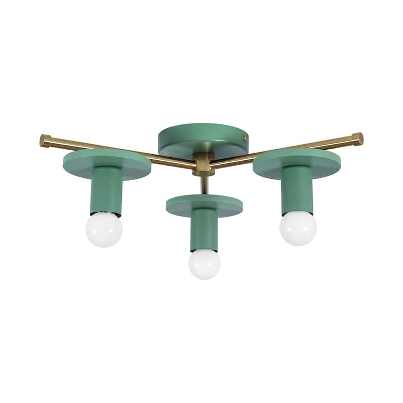 17.5" W 3-Light Modern Green/Black Sputnik Metal Wooden Semi-flush Mount Ceiling Light for Living Room, Bedroom