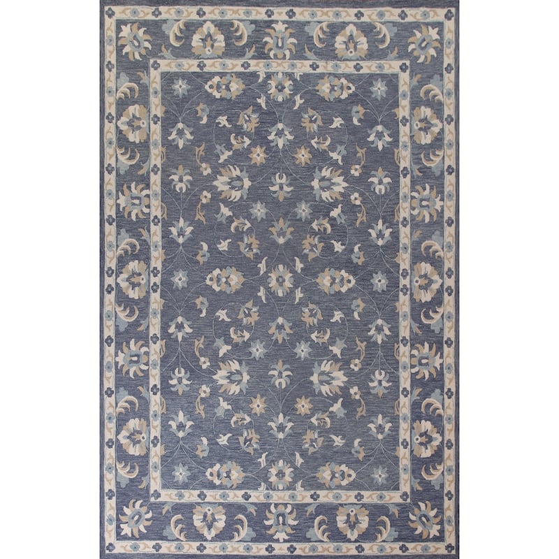 Floral Blue Agra Hand-Tufted Rug Oriental Traditional Wool Carpet