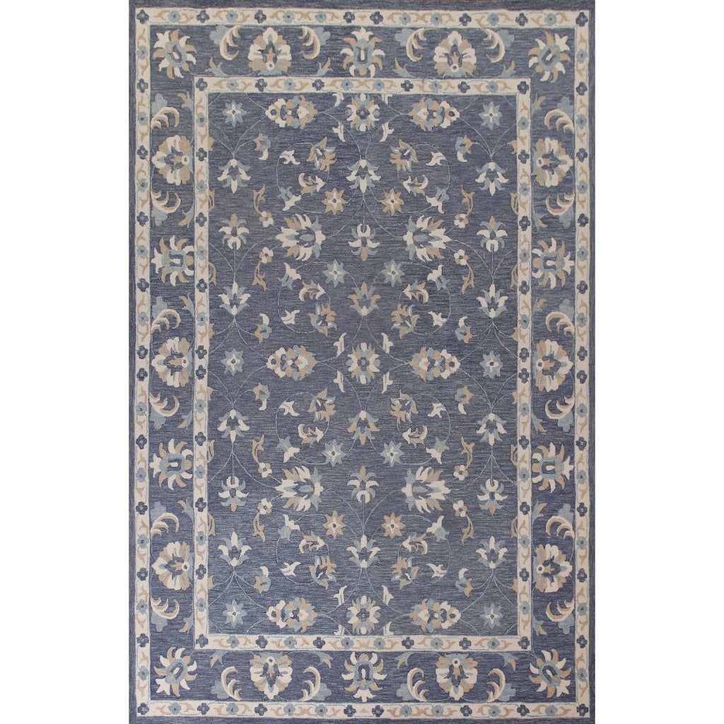Floral Blue Agra Hand-Tufted Rug Oriental Traditional Wool Carpet