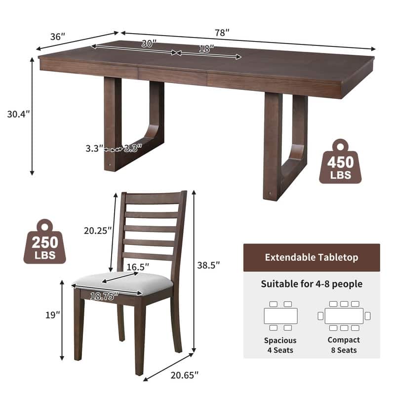 7-Piece Expandable Dining Set – Farmhouse-Style Extendable Table & 6 Upholstered Chairs, Rustic Wood Kitchen Table .