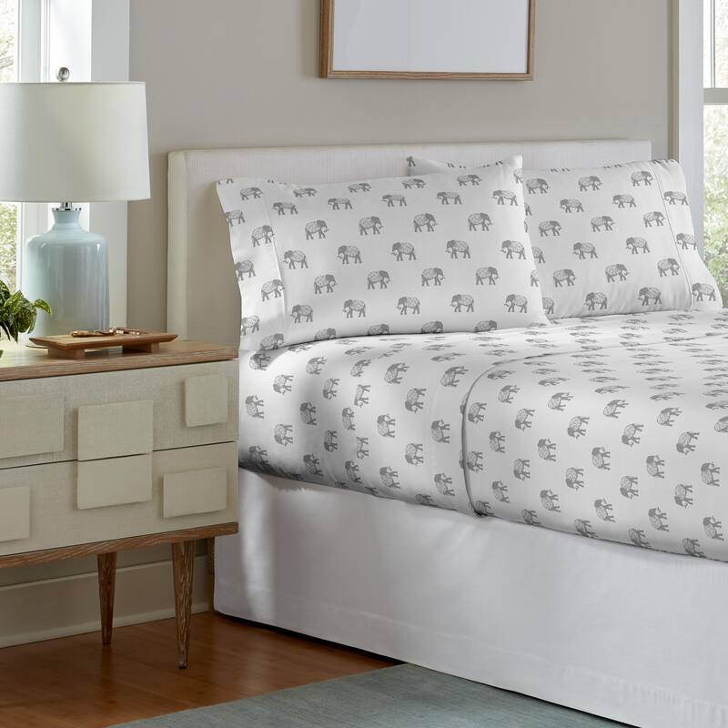 Pointehaven Printed Cotton Flannel Hemstitch Deep Pocket Bed Sheet Set