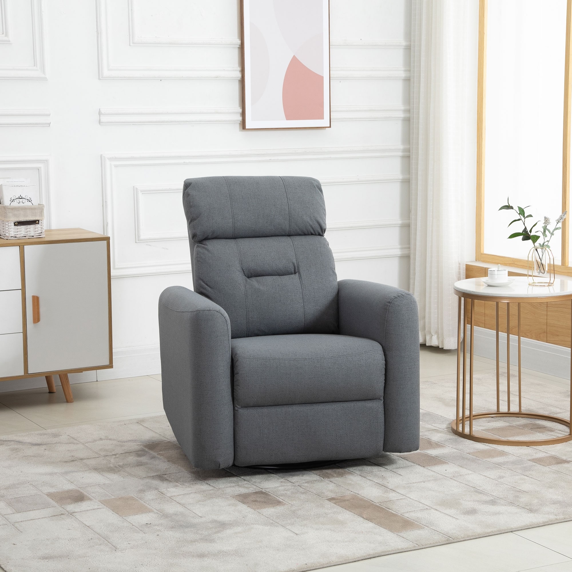 Homcom polyester linen fabric swivel gliding recliner chair sale