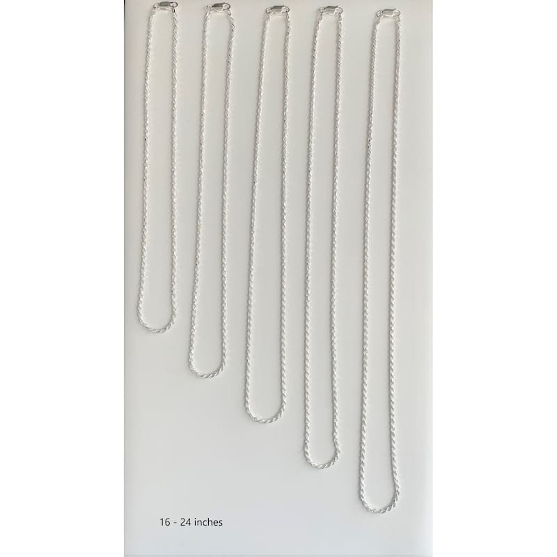 Roberto Martinez Sterling Silver 2.25mm Diamond-cut Rope Chain (16"-30") - White