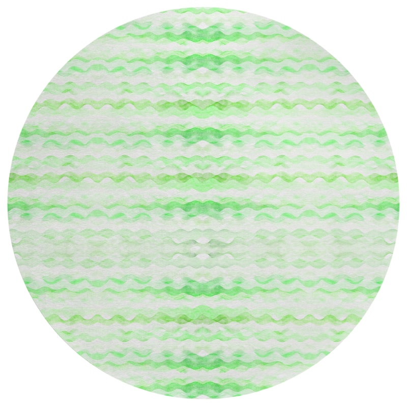Indoor/ Outdoor Surfside Ombre Wave Washable Rug New - Green - 8' x 8'