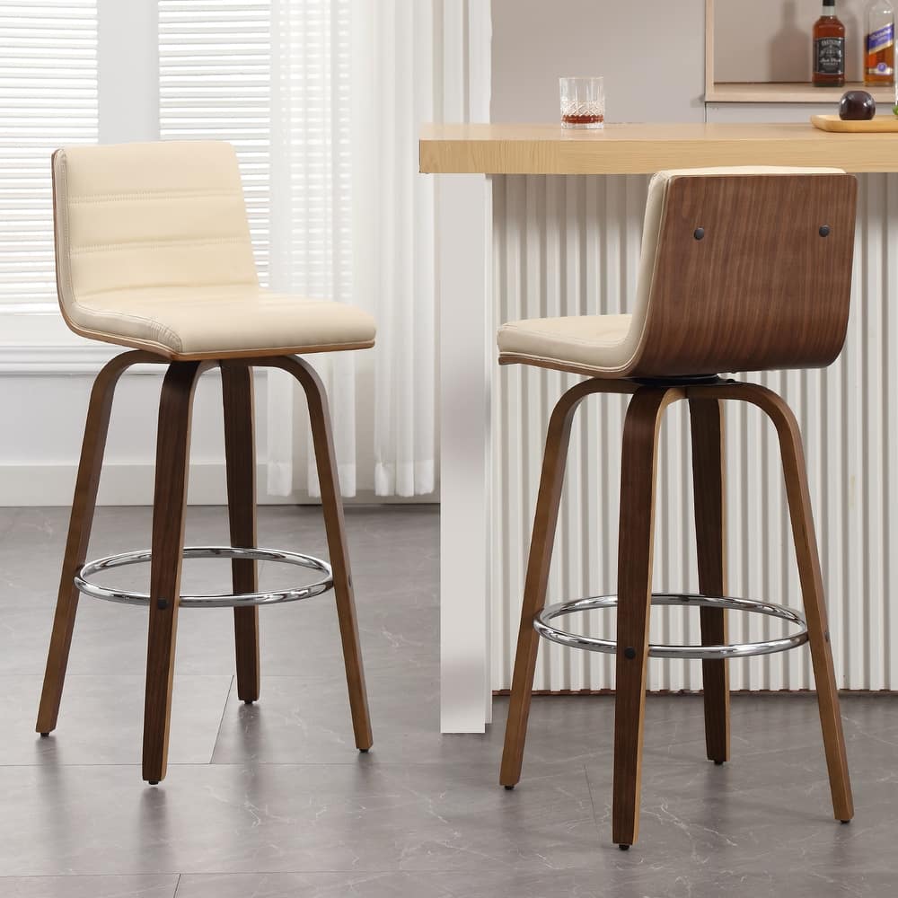 Modern Leather Upholstered Swivel Counter/Bar Stools, Set of 2