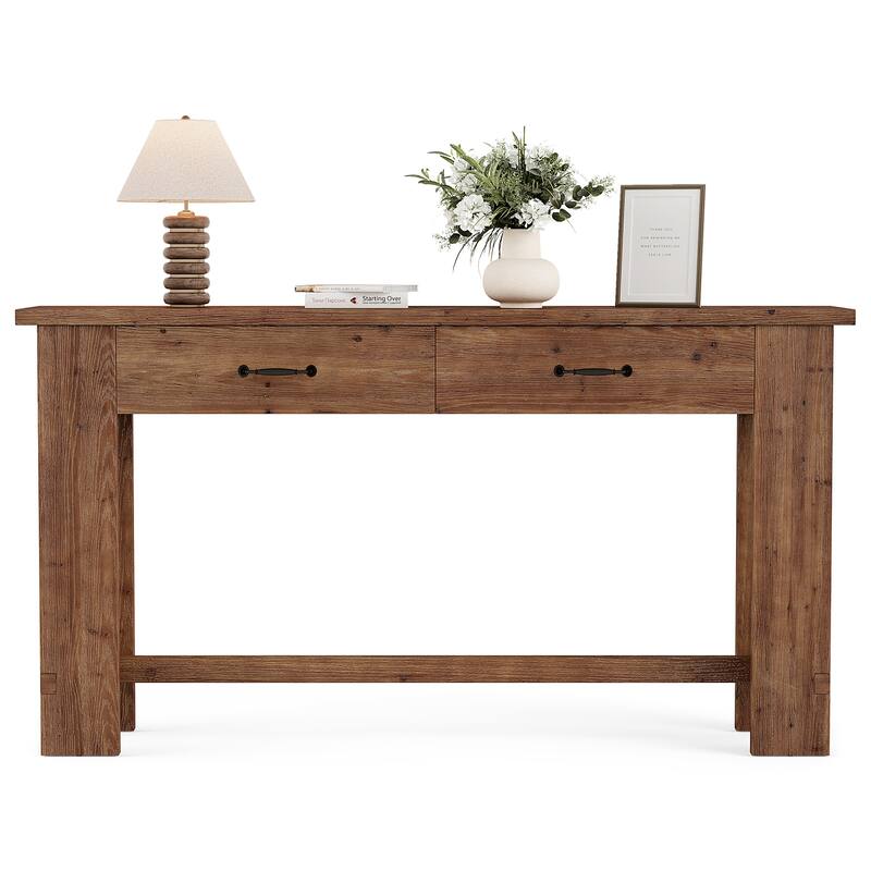 63" Solid Wood Console Table, Entryway Table with Storage