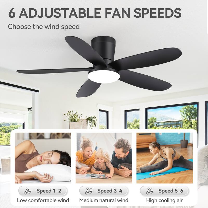 42-inch ABS 5-Blade Flush Mount Ceiling Fan with Dimmable LED Light and Remote
