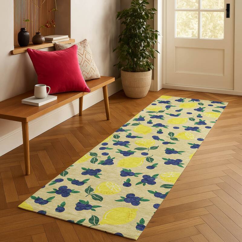 Machine Washable Indoor/ Outdoor Citrus Berry Chantille Rug
