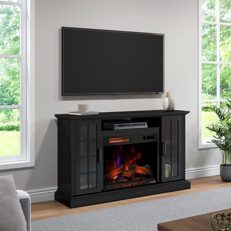 duraflame® Electric Fireplace Media Mantel for TVs up to 65 inches and Storage Cabinets, Black Embossed Ash