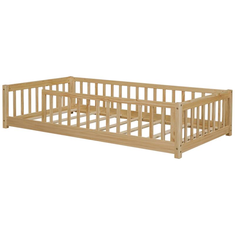Floor Platform Bed with Fence without Door