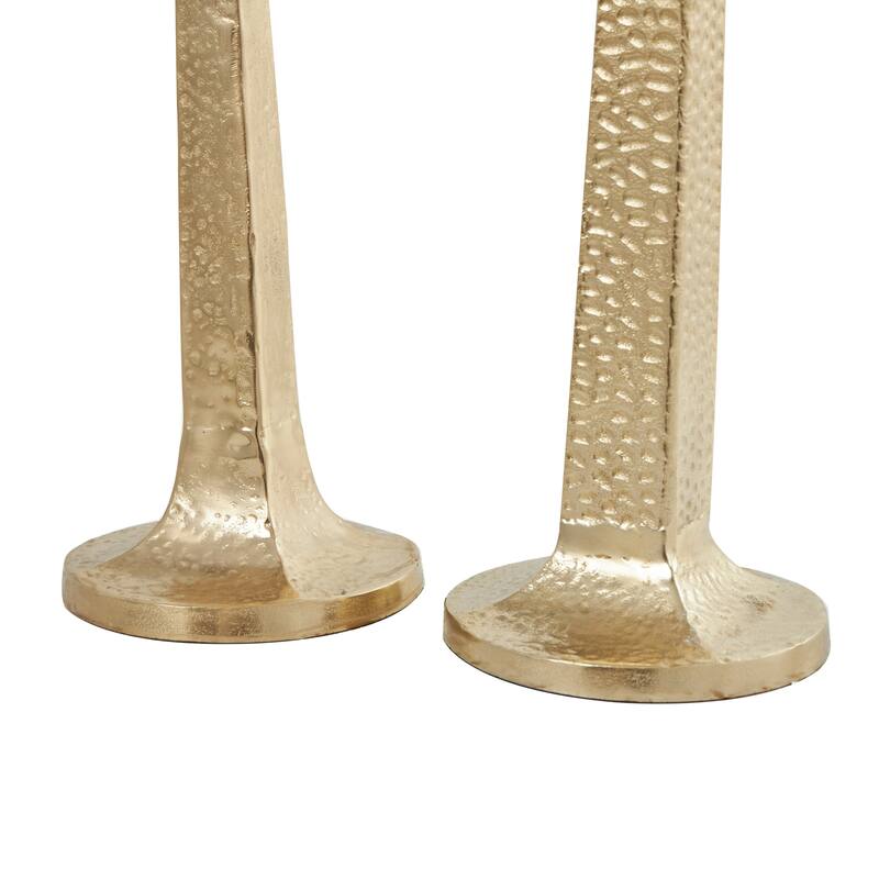 Gold Aluminum Metal Tall Hammered Candle Holder (Set of 2)