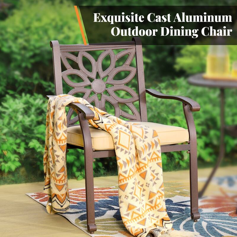 MAISON ARTS 7-Piece Cast Aluminum Patio Dining Set with Rectangle Dining Table & 6 Cast Aluminum Patio Chairs