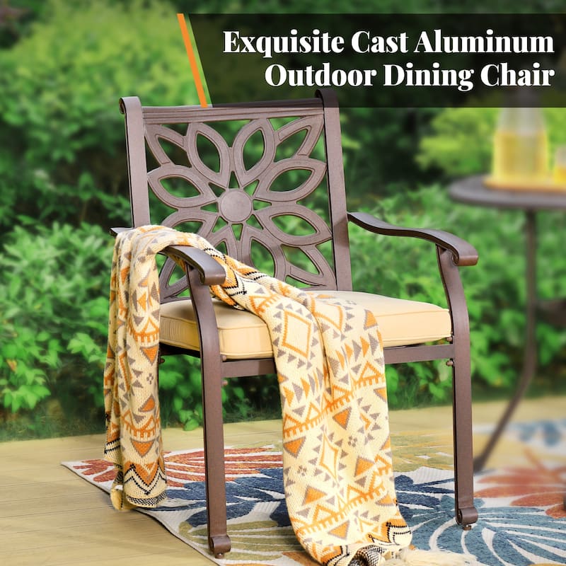 MAISON ARTS Cast Aluminum Wide Outdoor Dining Chairs with Cushion(Set of 2)