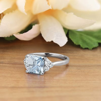 Auriya 1 7/8ct Princess-cut Aquamarine and Diamond Engagement Ring 1/3ctw 14k Gold