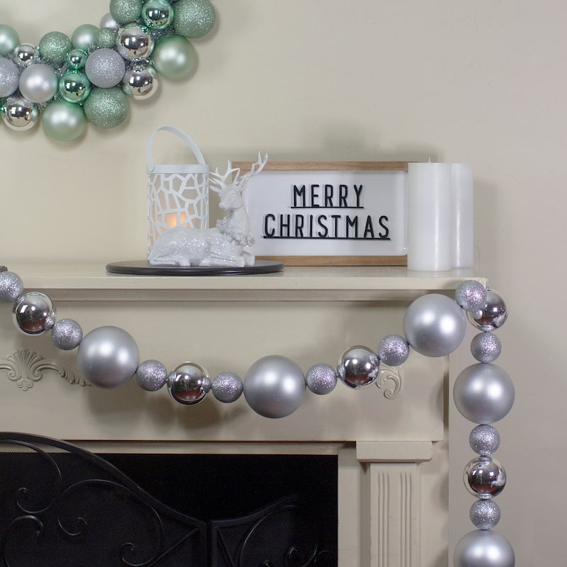 3-Finish Shatterproof Ball Christmas Garland - 6' x 4" - Silver - Unlit