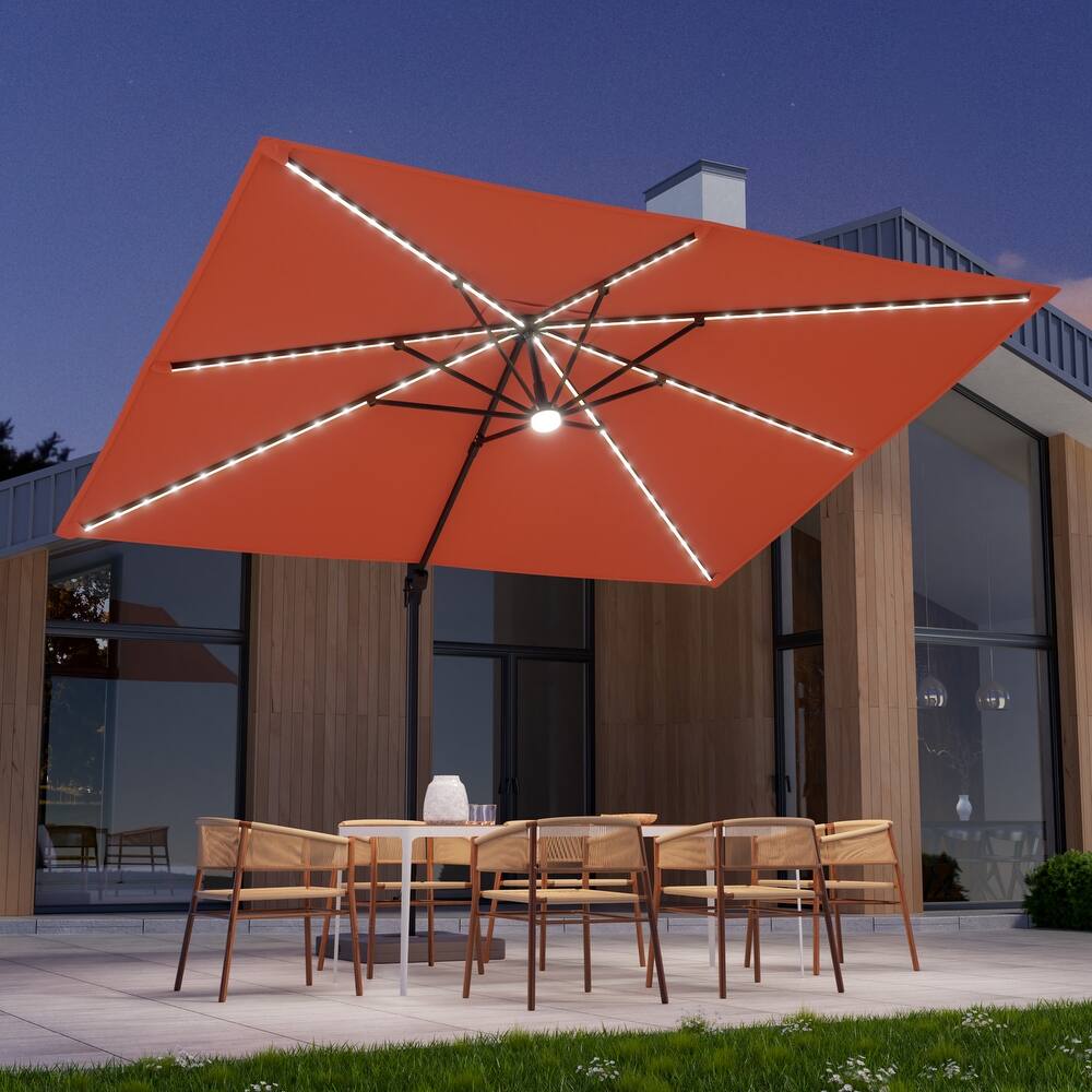 LIVOOSUN 11.5x9FT LED Cantilever Patio Umbrella Solution-Dyed Fabric w/Base