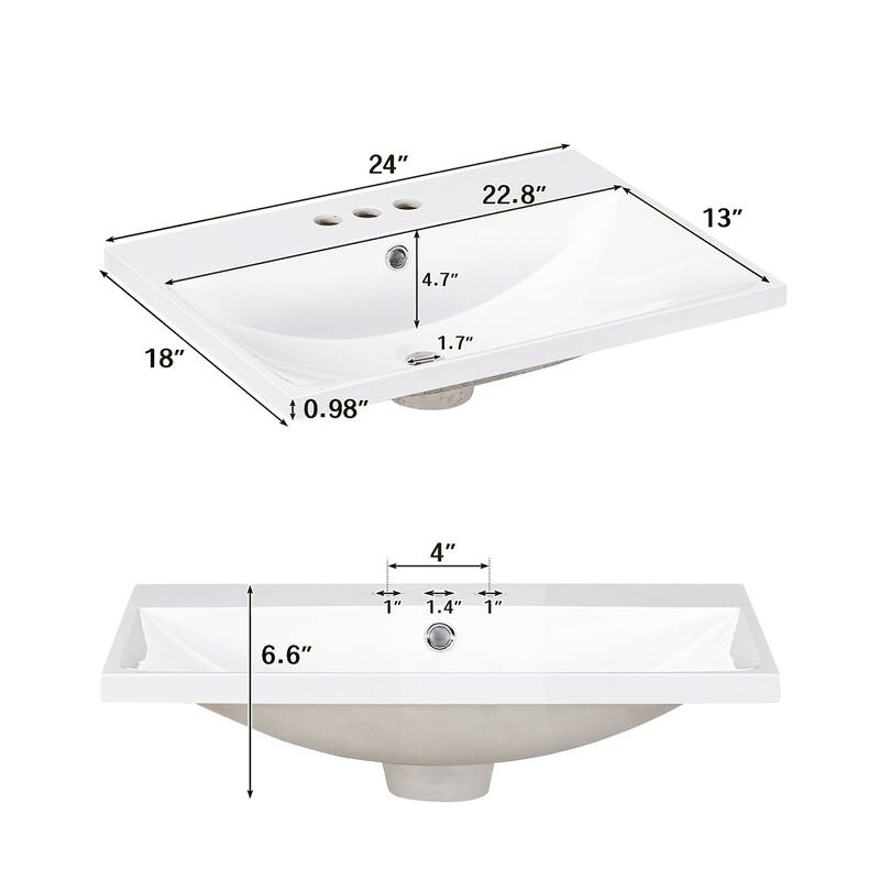 Topcraft Resin Bathroom Vanity Sink Top with Overflow - 24"