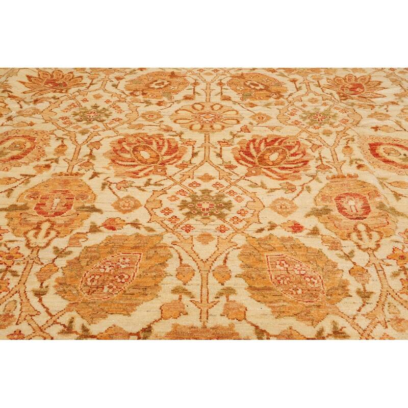 Hand Knotted Peshawar Ivory, Brown Wool Traditional Oriental Area Rug - 10' 4'' x 13' 7''