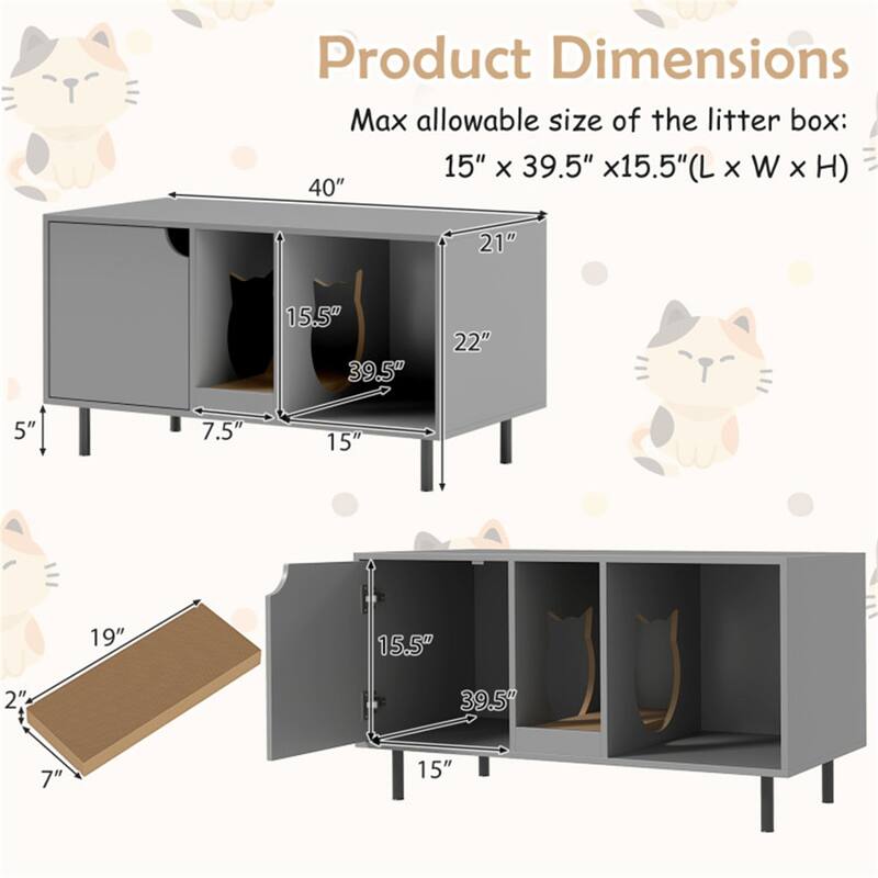 Hidden Cat Litter Box Cabinet With Storage And Scratch Pad