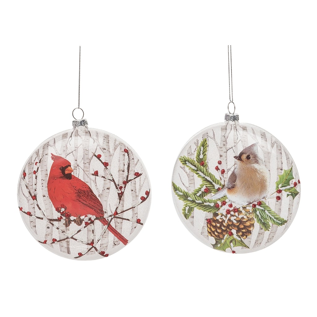 Transpac Glass 5.5 in. Multicolored Christmas Painted Winter Birds Ornament Set of 2